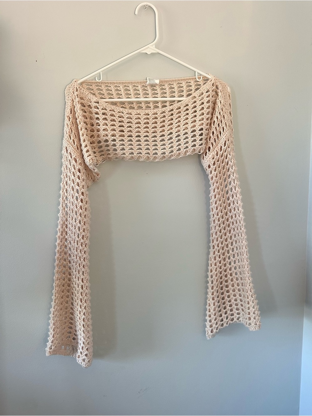 Crochet Open-Knit Shrug in Cream